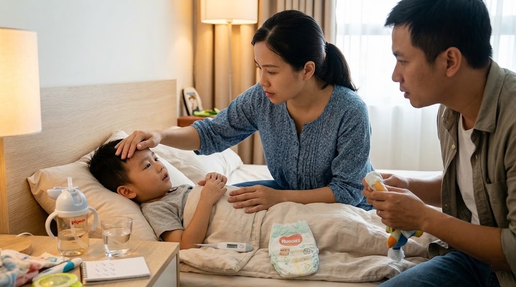 Theo dõi tình trạng trẻ sốt