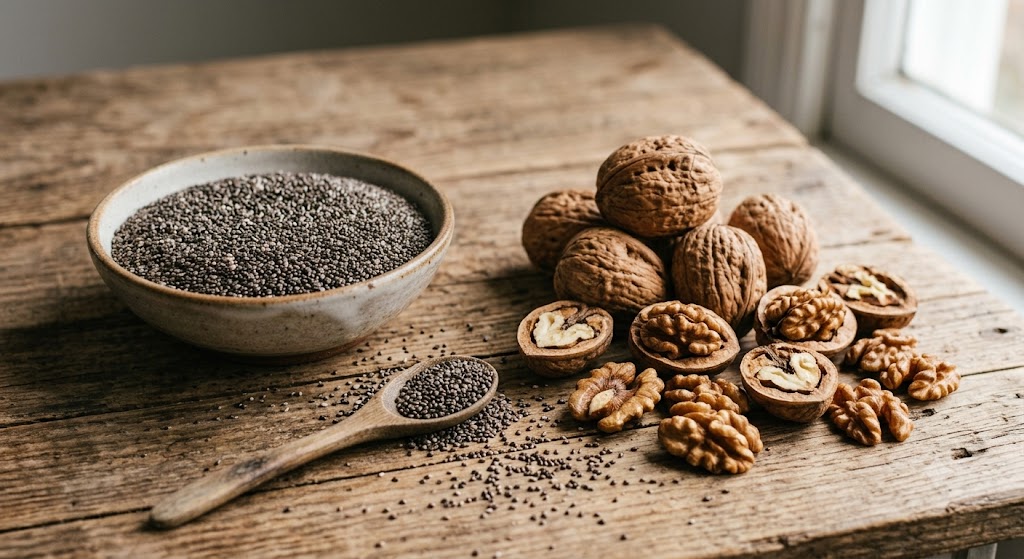 Hạt chia và quả óc chó giàu omega-3 tốt cho người ăn chay - Ảnh 1.