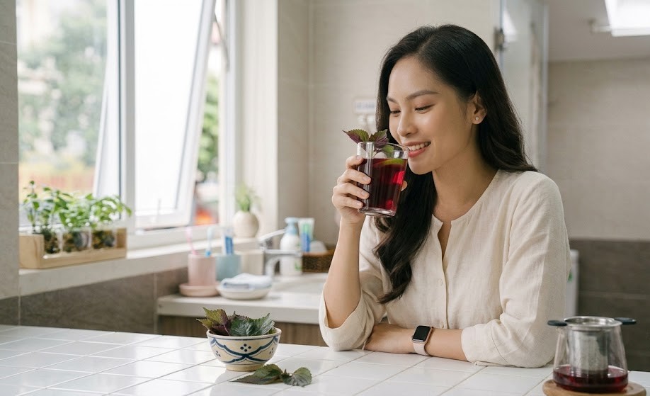 uong-nuoccla-tia-to-1786329698247820745812 Mẹo uống nước lá tía tô để hỗ trợ làn da khỏe đẹp - Ảnh 1.