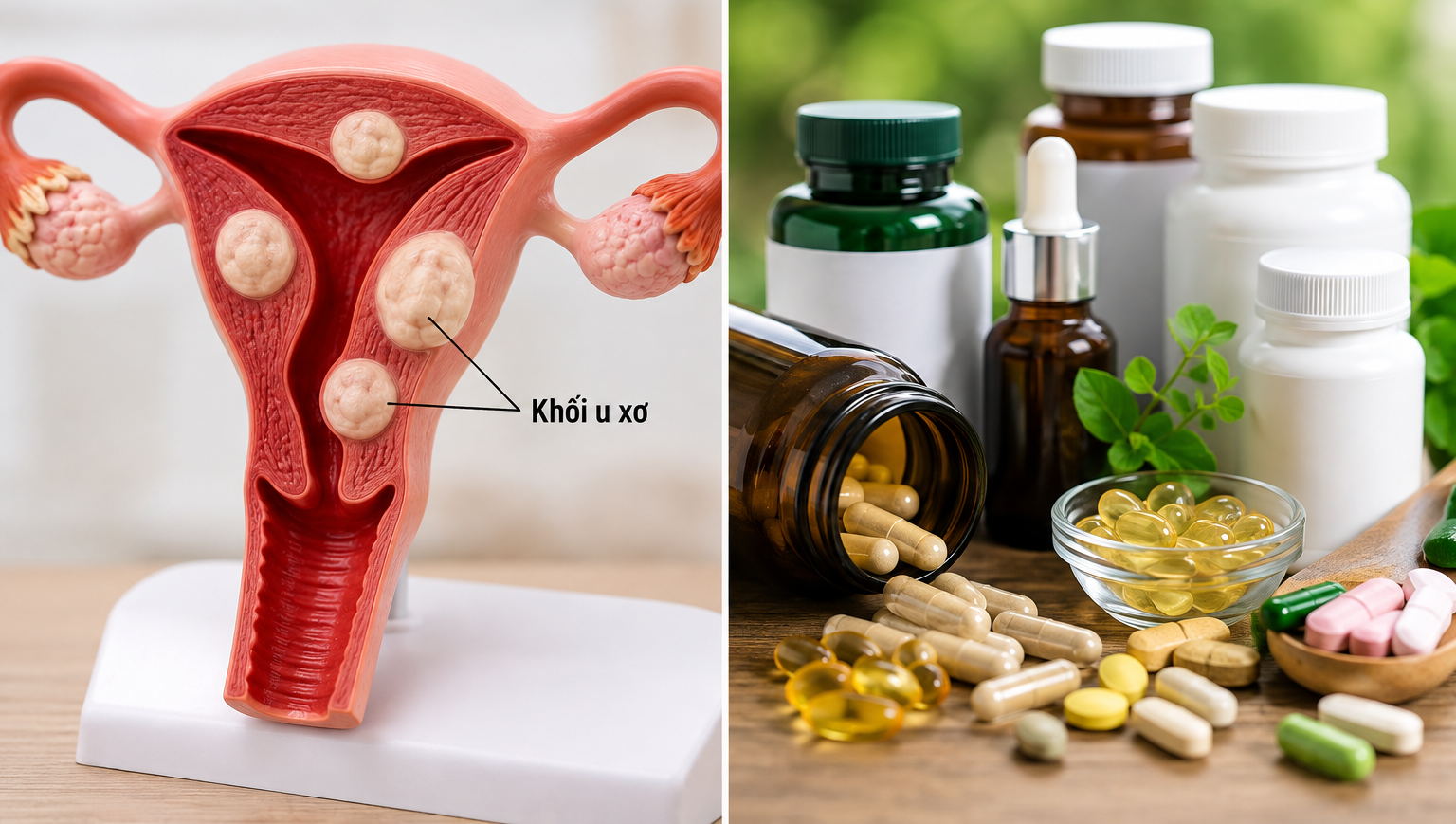 Người bệnh u xơ tử cung cần thận trọng với một số loại thực phẩm chức năng. Ảnh: AI.