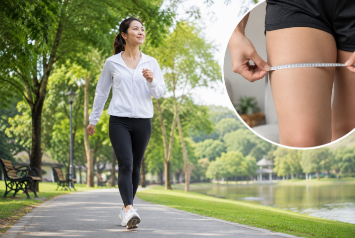 Đi bộ có thể giảm mỡ toàn thân, đặc biệt là vùng đùi. Hình ảnh minh họa về lợi ích của việc đi bộ