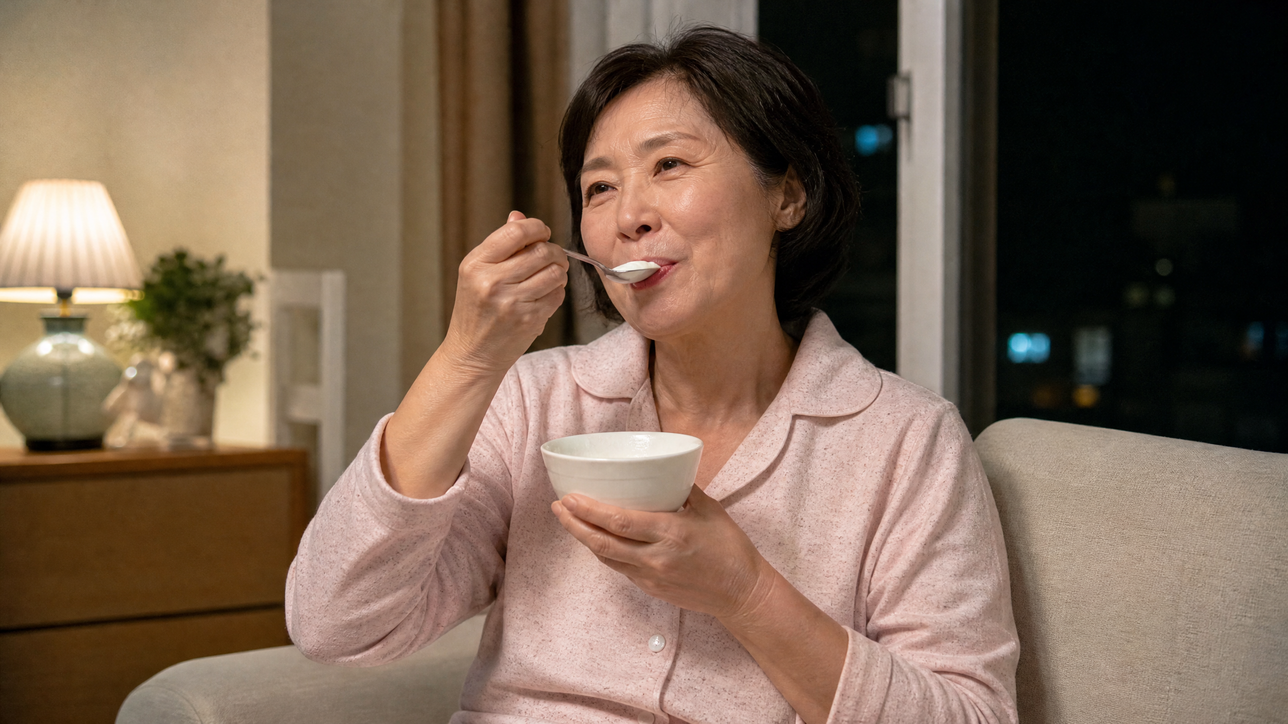 womanover50eatingyogurtevening-1788157753554976915507 Ăn sữa chua sau bữa tối có phù hợp với người trên 50 tuổi? - Ảnh 1.